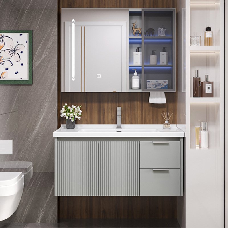 Modern Fluted Wall-Mounted Bathroom Vanity with Smart LED Medicine Cabinet