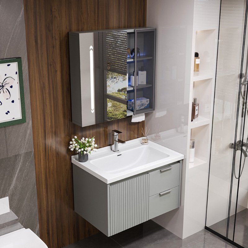 Modern Fluted Wall-Mounted Bathroom Vanity with Smart LED Medicine Cabinet