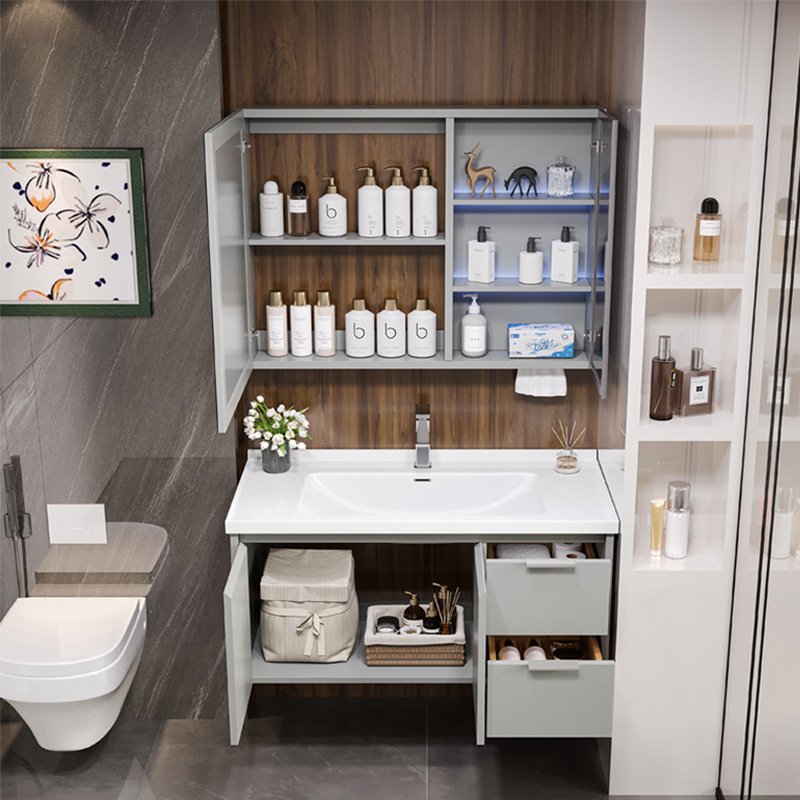 Modern Fluted Wall-Mounted Bathroom Vanity with Smart LED Medicine Cabinet
