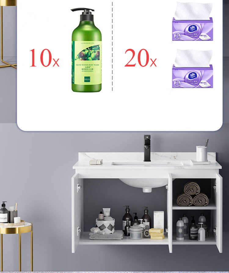 Modern Minimalist White Fluted Bathroom Vanity with 3-Door Smart LED Medicine Cabinet detail 8