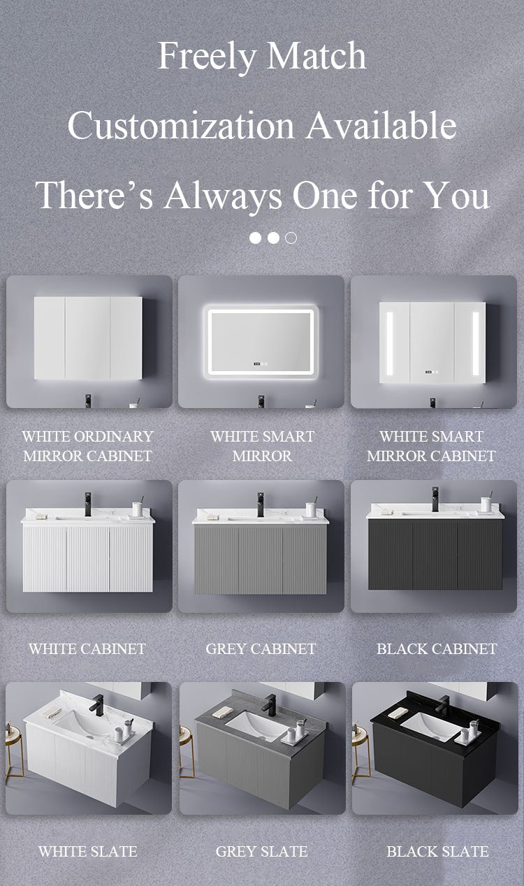 Modern Minimalist White Fluted Bathroom Vanity with 3-Door Smart LED Medicine Cabinet detail 12