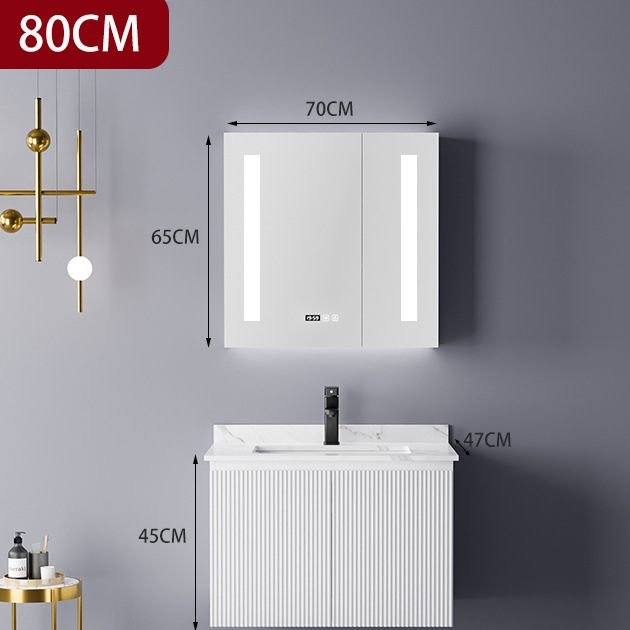 Modern Minimalist White Fluted Bathroom Vanity with 3-Door Smart LED Medicine Cabinet detail 2