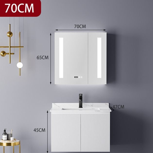 Modern Minimalist White Fluted Bathroom Vanity with 3-Door Smart LED Medicine Cabinet detail 4