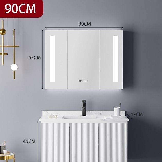 Modern Minimalist White Fluted Bathroom Vanity with 3-Door Smart LED Medicine Cabinet detail 5