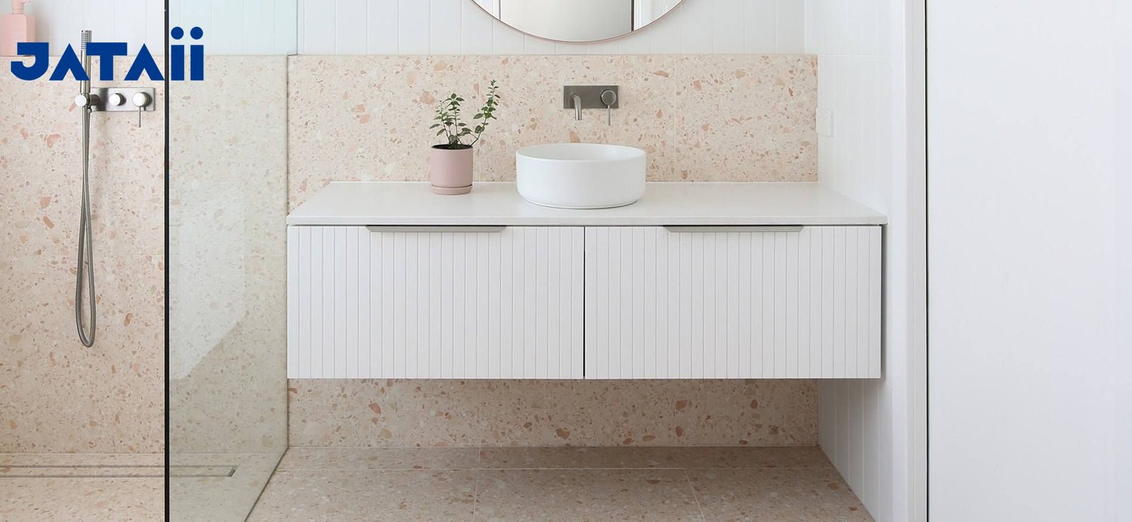 Double Sink Fluted Floating Vanity with Twin Smart Mirrors | JATAII