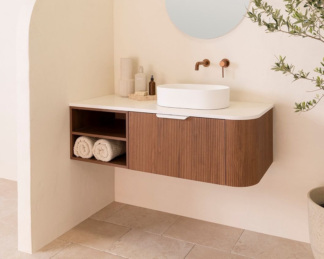 Double Sink Fluted Floating Vanity with Twin Smart Mirrors | JATAII detail 5