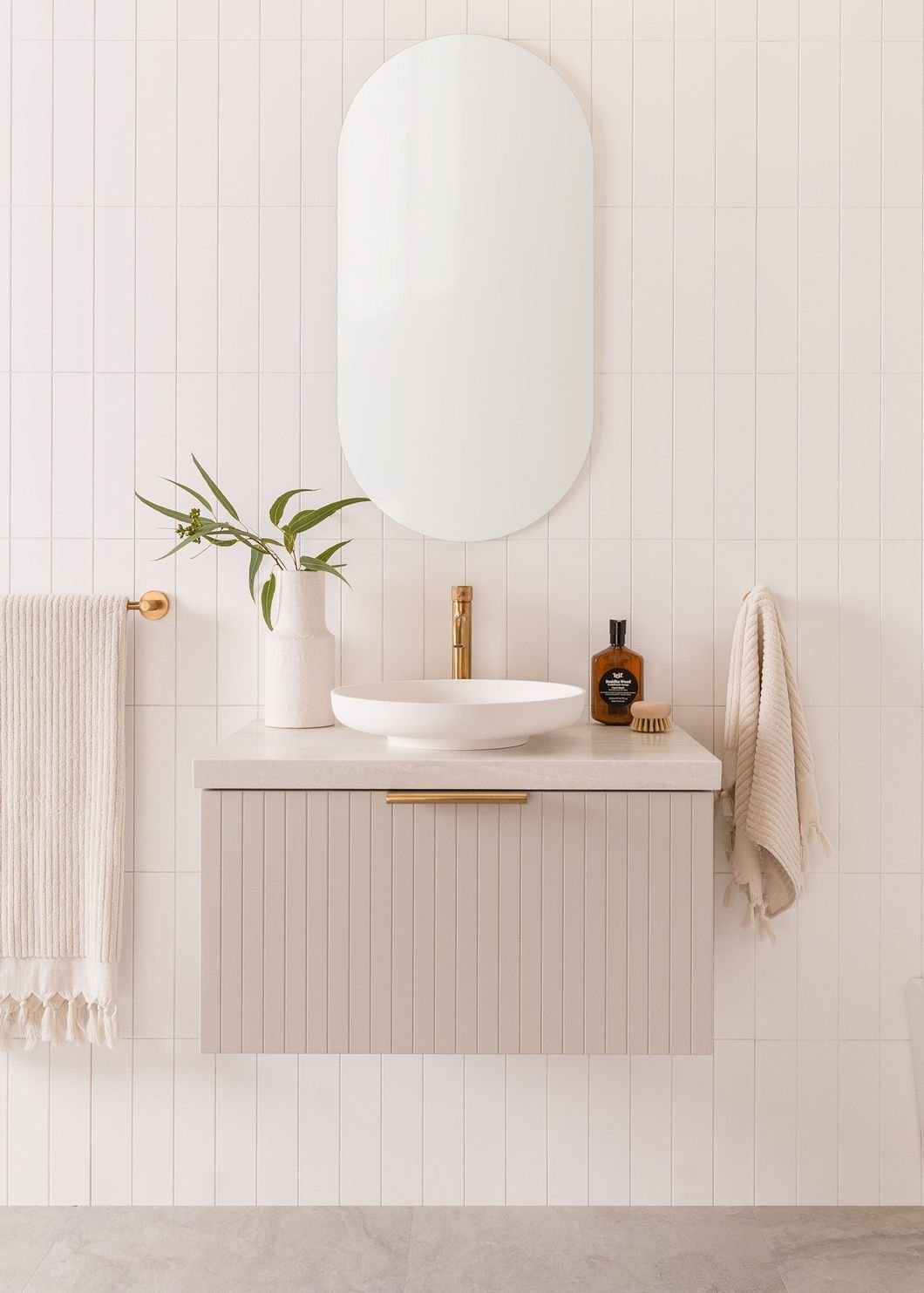 Double Sink Fluted Floating Vanity with Twin Smart Mirrors | JATAII detail 7