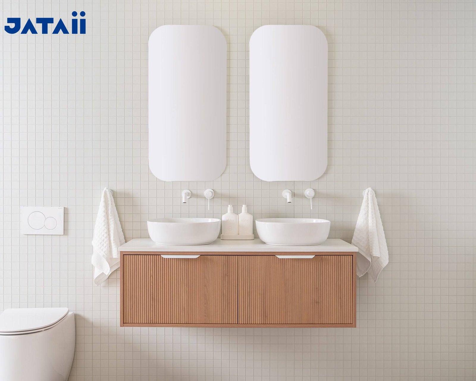 Double Sink Fluted Floating Vanity with Twin Smart Mirrors | JATAII