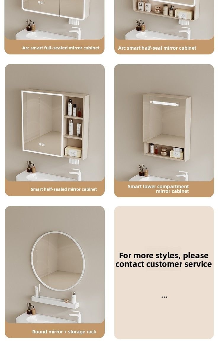 Cream Fluted Floating Vanity with Cosmetic Organizer Smart Mirror detail 7
