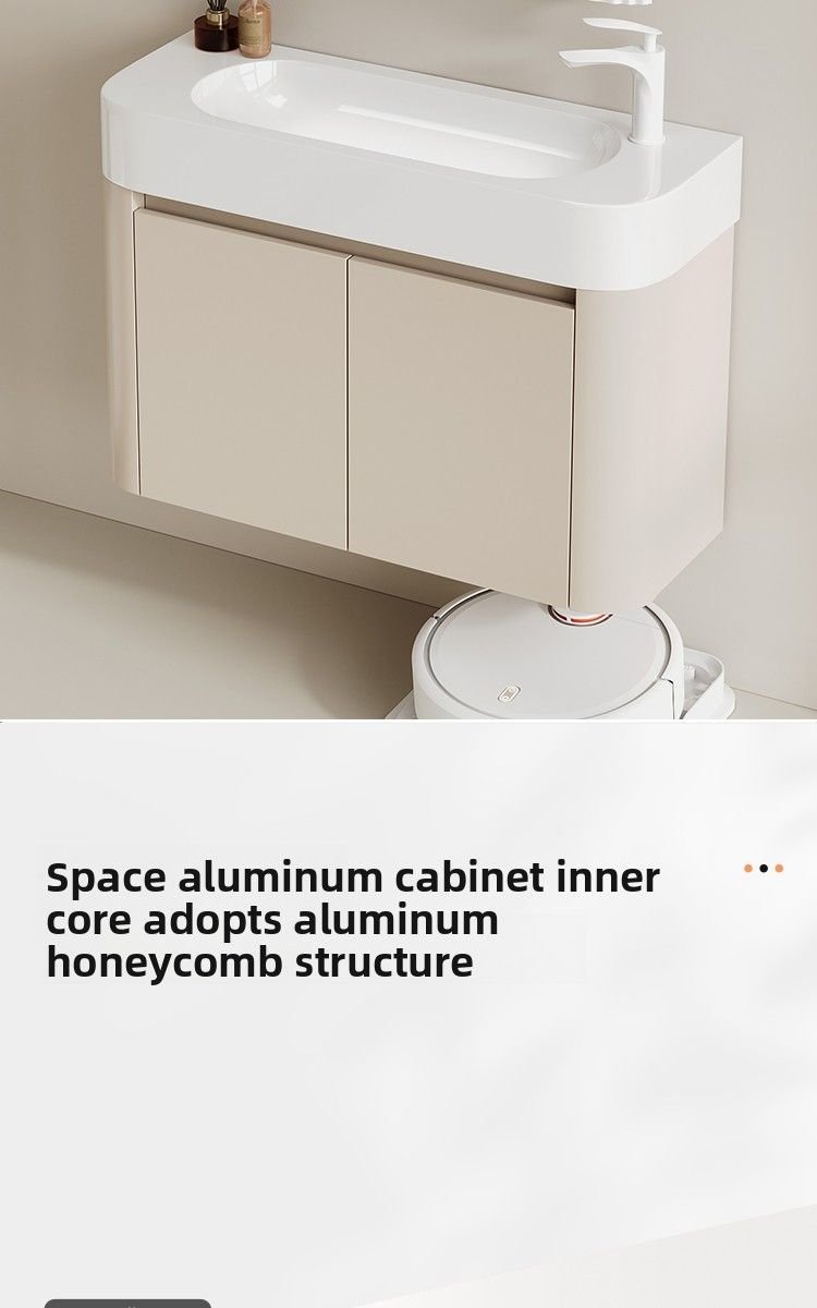 Cream Fluted Floating Vanity with Cosmetic Organizer Smart Mirror detail 1