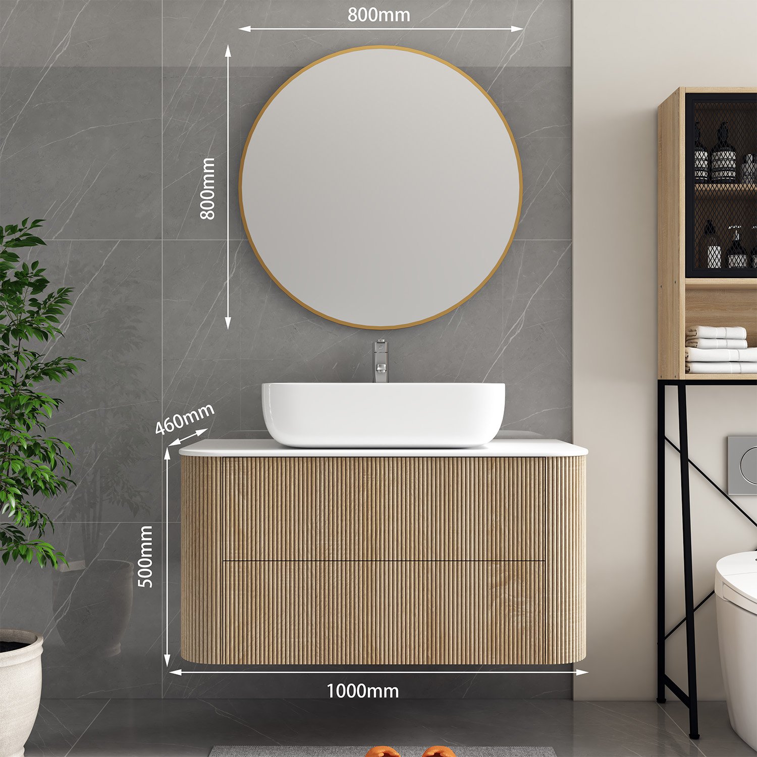 Waterproof Wood-Look Aluminum Honeycomb Vanity with Vessel Sink