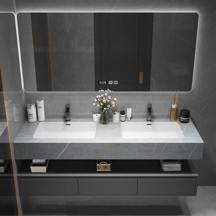 Hotel Grade Double Sink Vanity | Smart Mirror & Open Shelf | JATAII detail 5