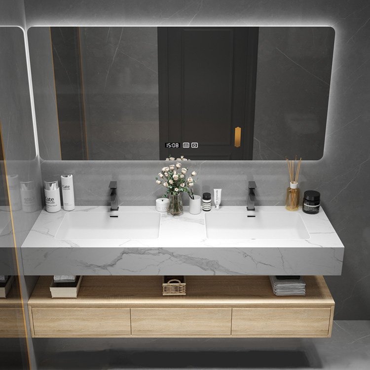 Hotel Grade Double Sink Vanity | Smart Mirror & Open Shelf | JATAII detail 4