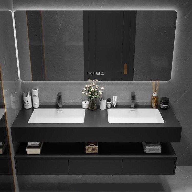 Hotel Grade Double Sink Vanity | Smart Mirror & Open Shelf | JATAII detail 6