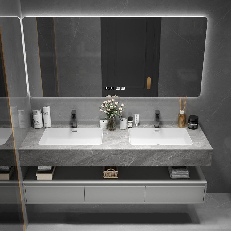 Hotel Grade Double Sink Vanity | Smart Mirror & Open Shelf | JATAII detail 7