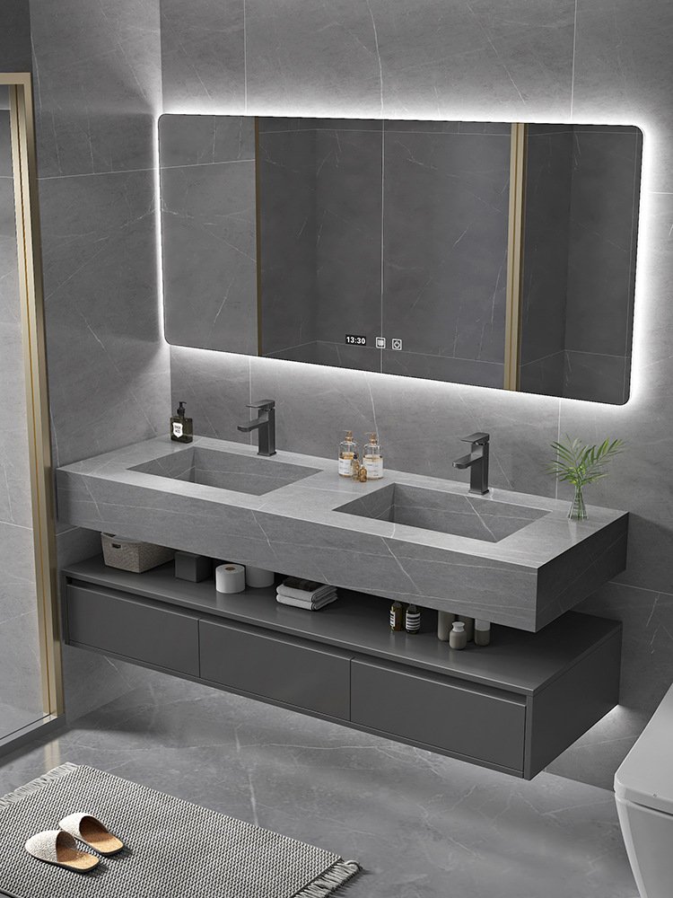 Hotel Grade Double Sink Vanity | Smart Mirror & Open Shelf | JATAII detail 8