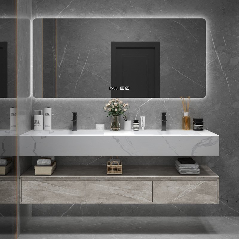Hotel Grade Double Sink Vanity | Smart Mirror & Open Shelf | JATAII