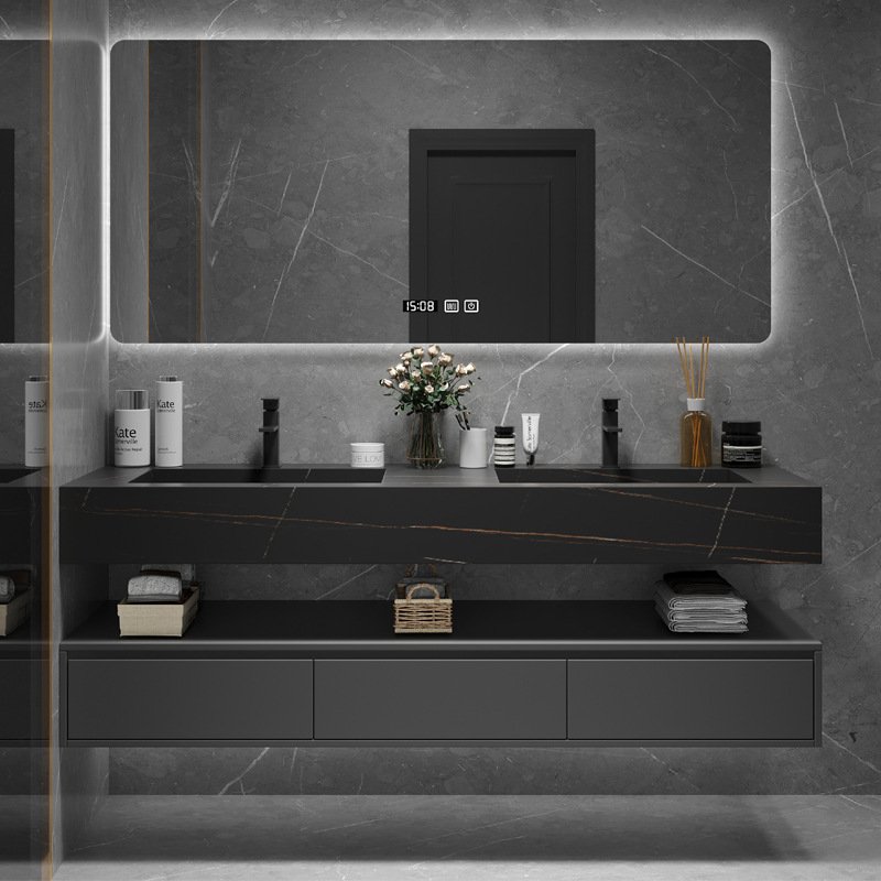 Hotel Grade Double Sink Vanity | Smart Mirror & Open Shelf | JATAII