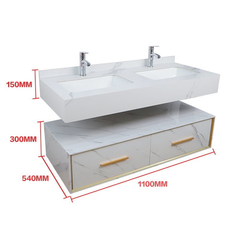 Hotel Grade White Marble Aluminum Double Sink Vanity with Smart Mirror