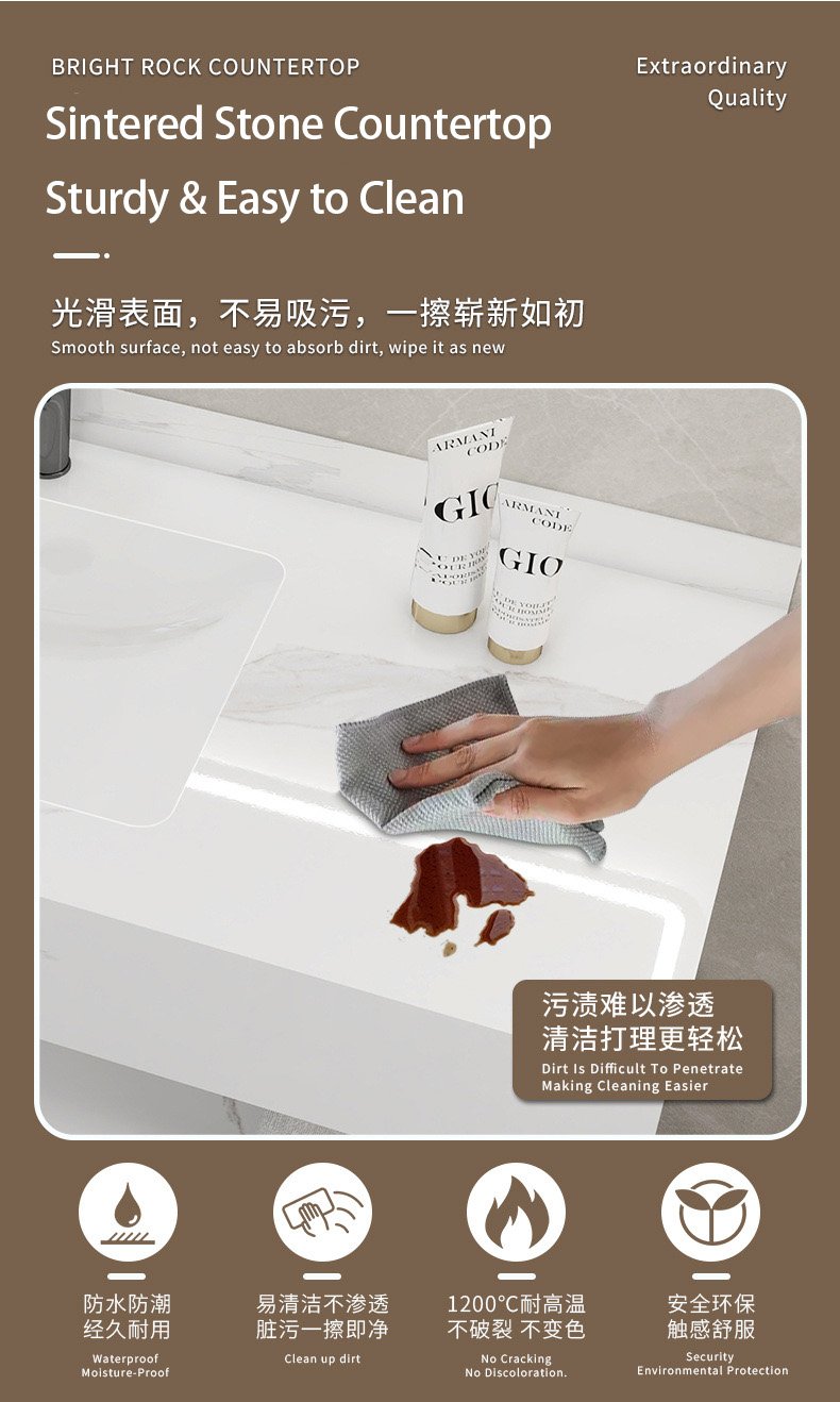 Hotel Style Sintered Stone Vanity | Dual-Tier Open Shelf | JATAII detail 6