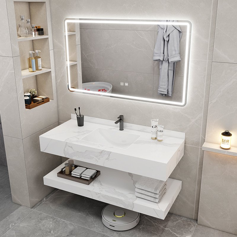 Hotel Style Sintered Stone Vanity | Dual-Tier Open Shelf | JATAII