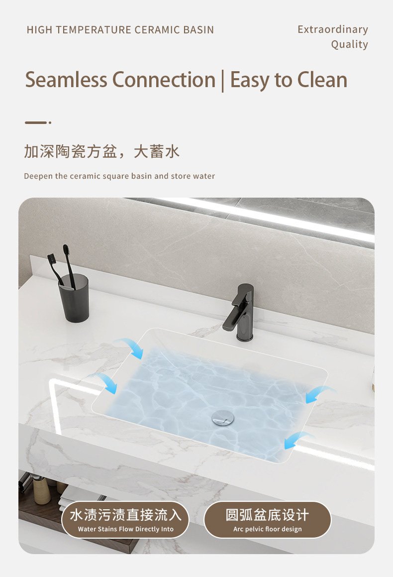 Hotel Style Sintered Stone Vanity | Dual-Tier Open Shelf | JATAII detail 5
