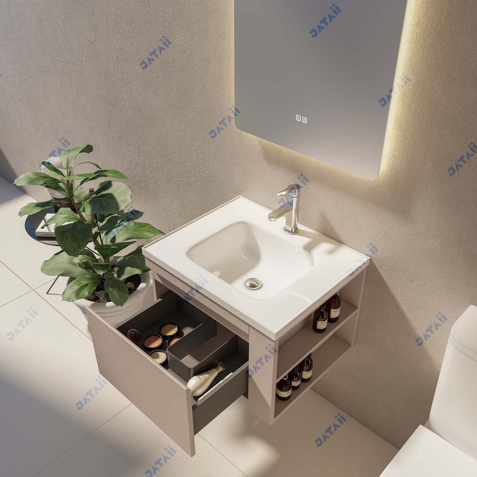 600mm Compact Wall-Mounted Aluminum Honeycomb Vanity with Smart LED Mirror | JTDR014