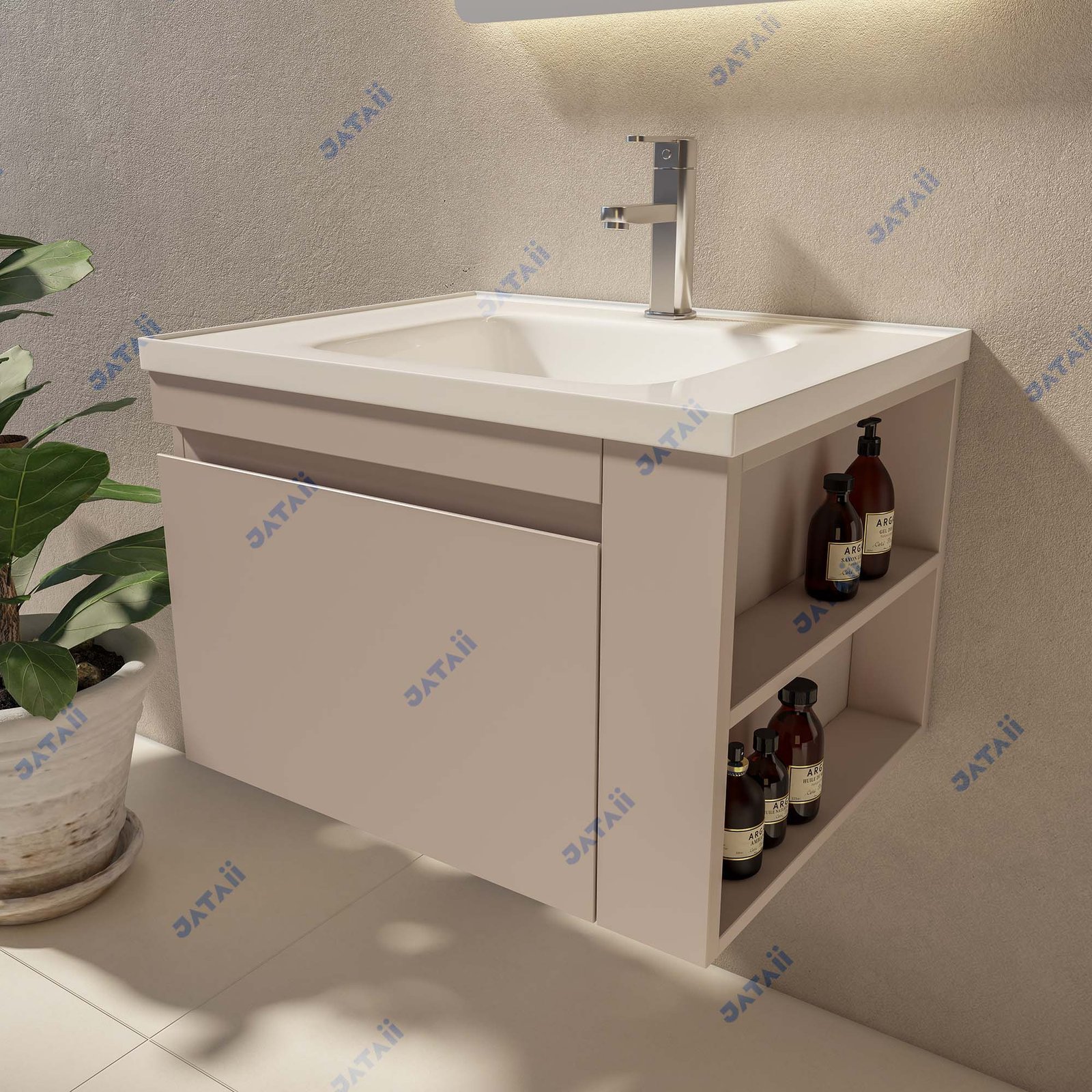 600mm Compact Wall-Mounted Aluminum Honeycomb Vanity with Smart LED Mirror | JTDR014