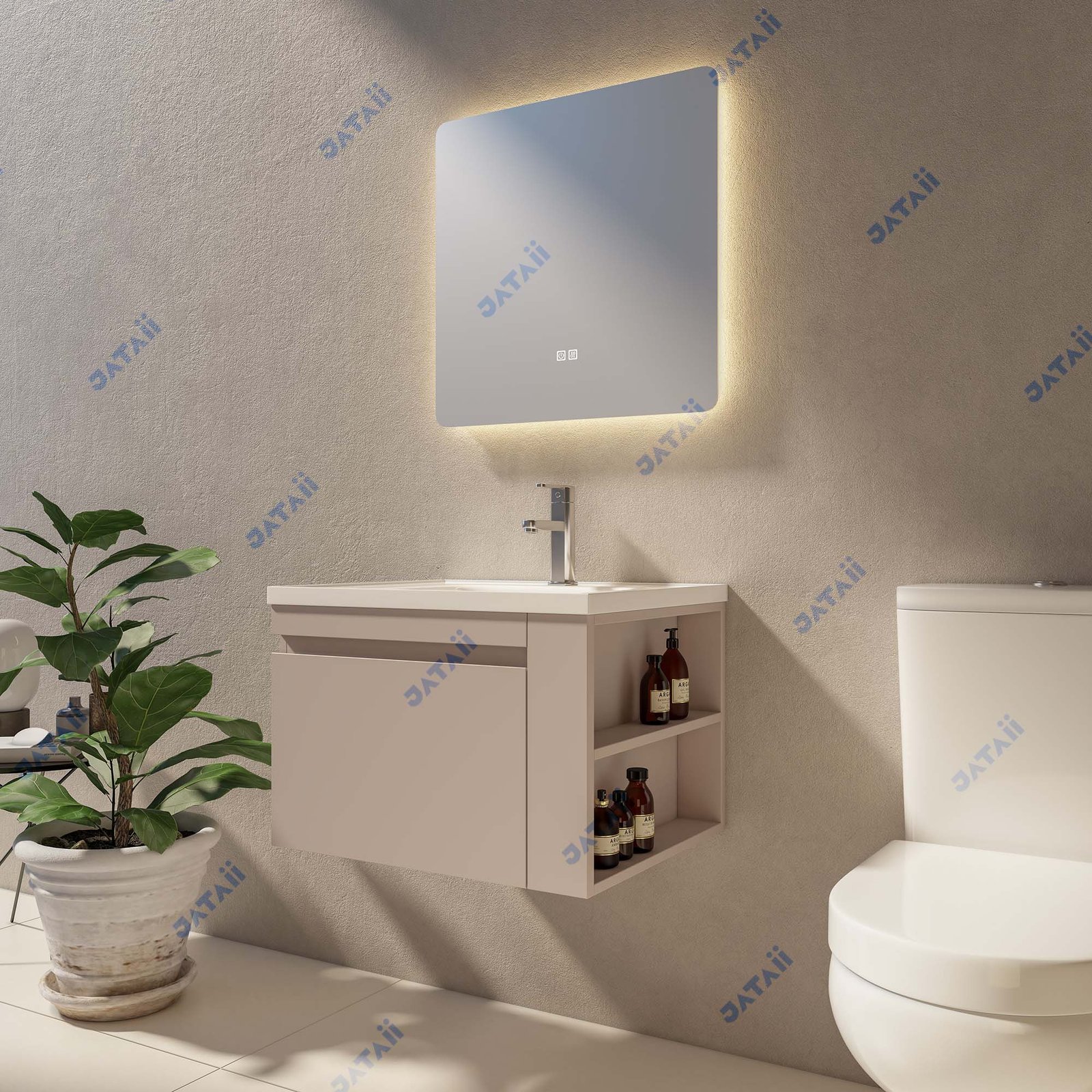 600mm Compact Wall-Mounted Aluminum Honeycomb Vanity with Smart LED Mirror | JTDR014