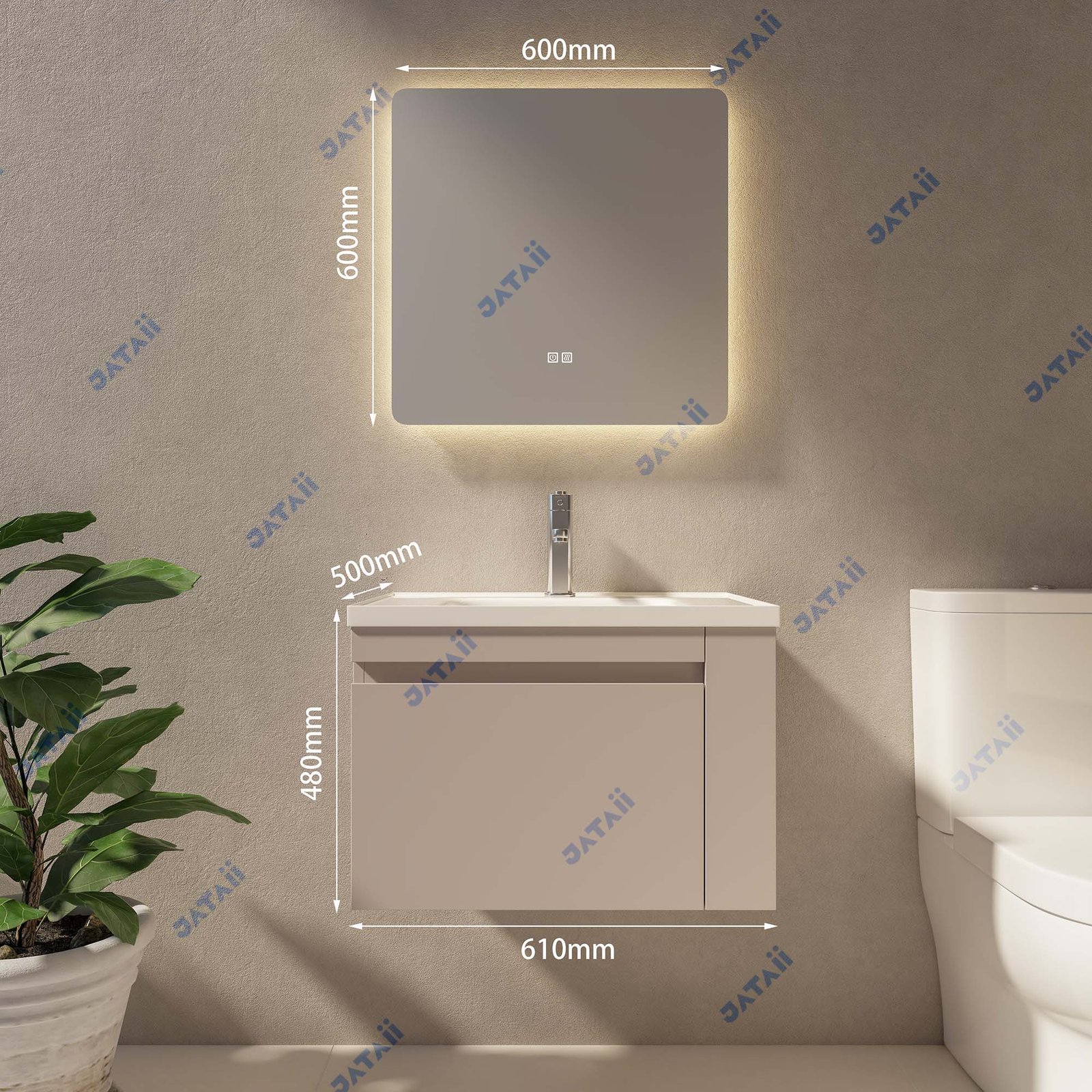 600mm Compact Wall-Mounted Aluminum Honeycomb Vanity with Smart LED Mirror | JTDR014