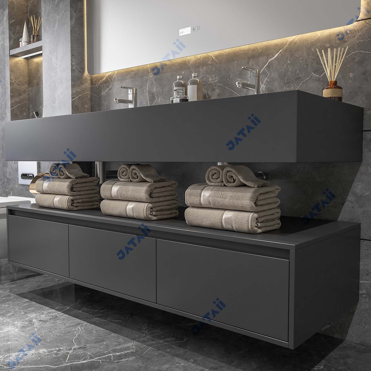 1600mm Matte Grey Dual-Tier Double Sink Vanity with Smart Mirror