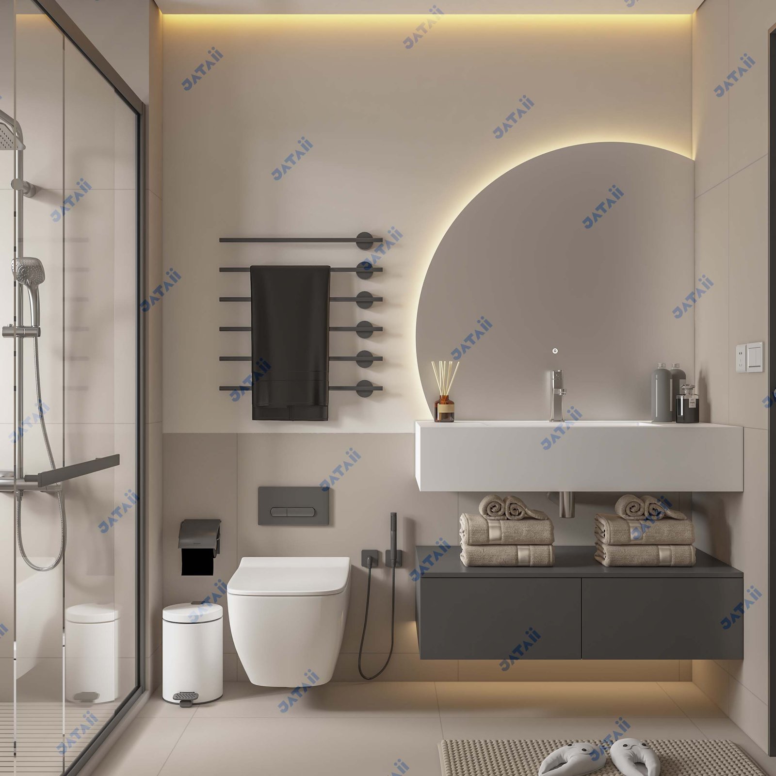 Wholesale 1200mm Two-Tier Floating Aluminum Vanity with Asymmetrical Arch Mirror | JTDR030
