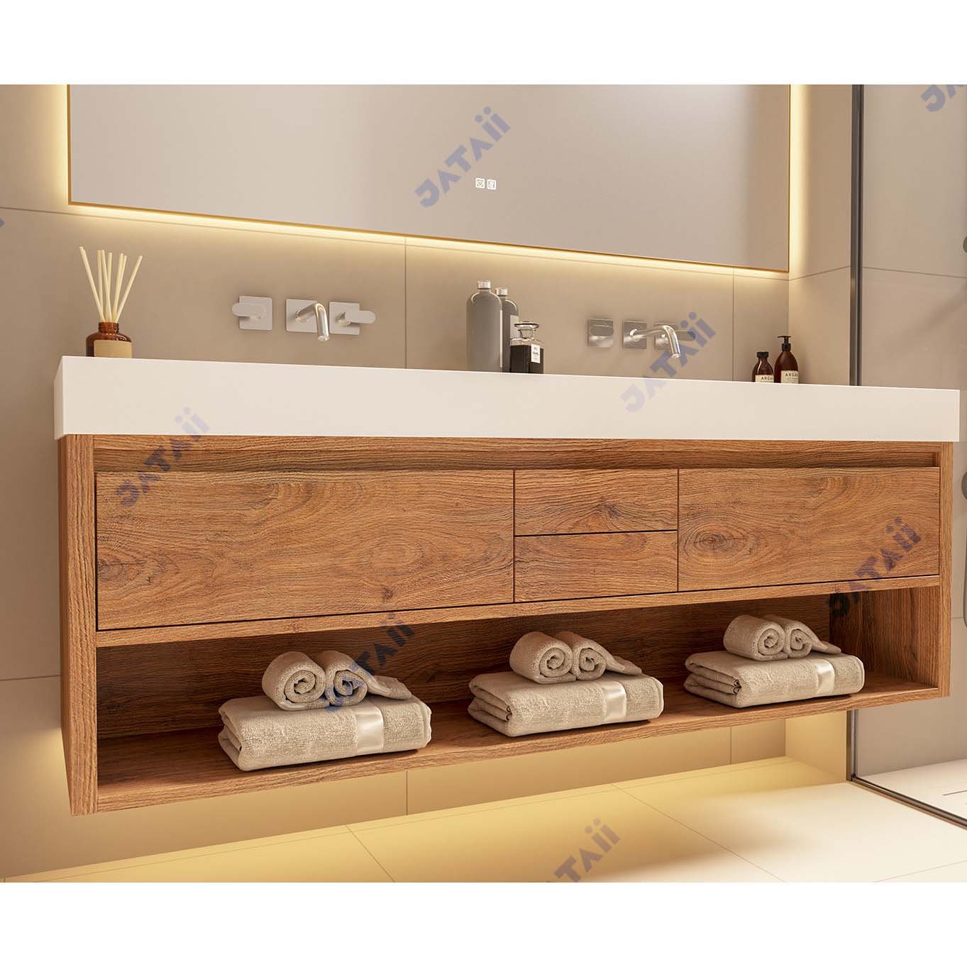 1600mm Wood Grain Floating Vanity | Double Integrated Sink | JATAII