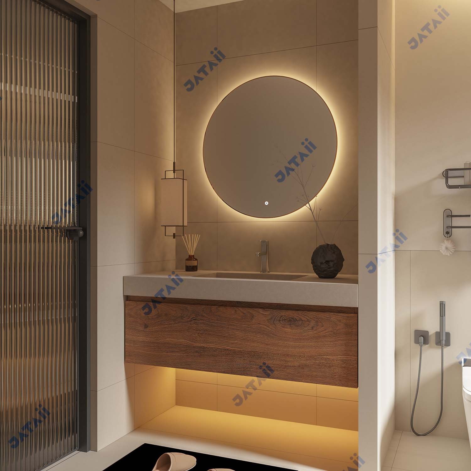 1200mm Dark Wood Floating Vanity with Single-Tier Drawer & Integrated Basin