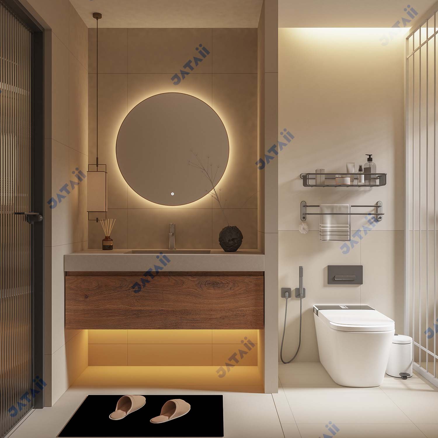 1200mm Dark Wood Floating Vanity with Single-Tier Drawer & Integrated Basin