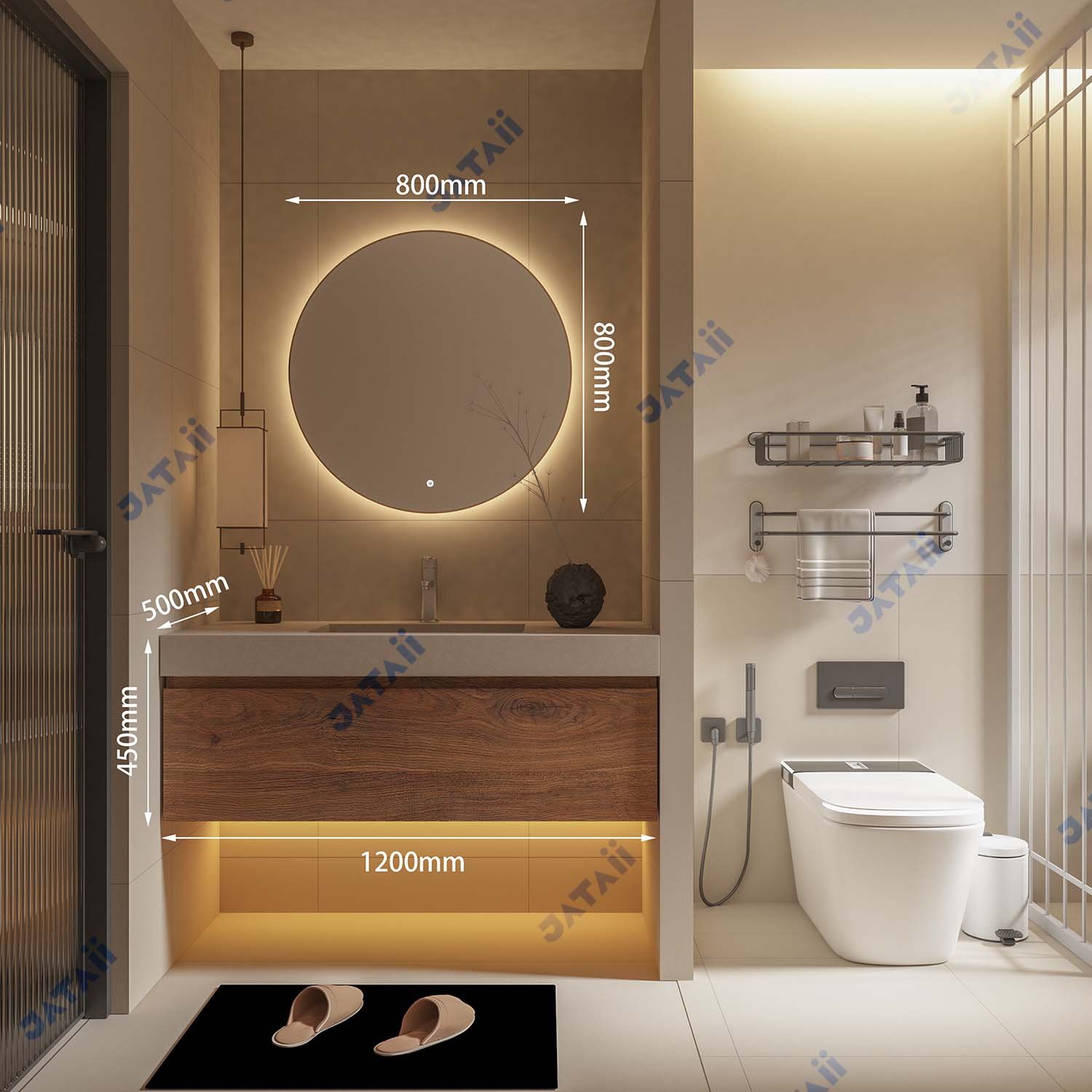 1200mm Dark Wood Floating Vanity with Single-Tier Drawer & Integrated Basin