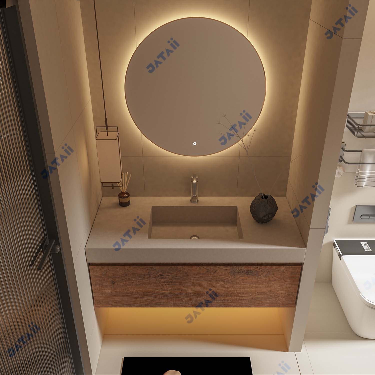1200mm Dark Wood Floating Vanity with Single-Tier Drawer & Integrated Basin