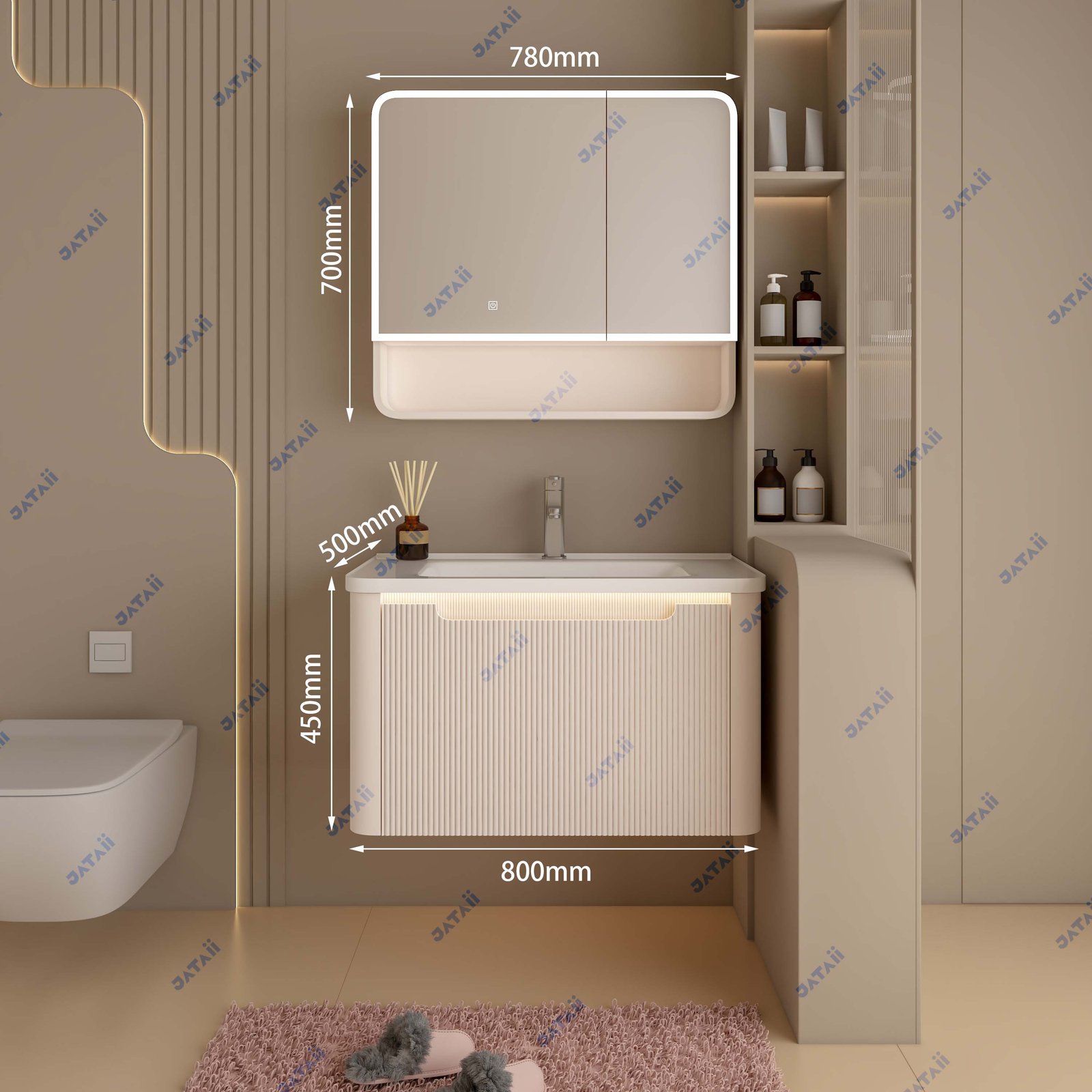 White Fluted Stainless Steel Honeycomb Vanity with Smart Cosmetic Mirror Cabinet