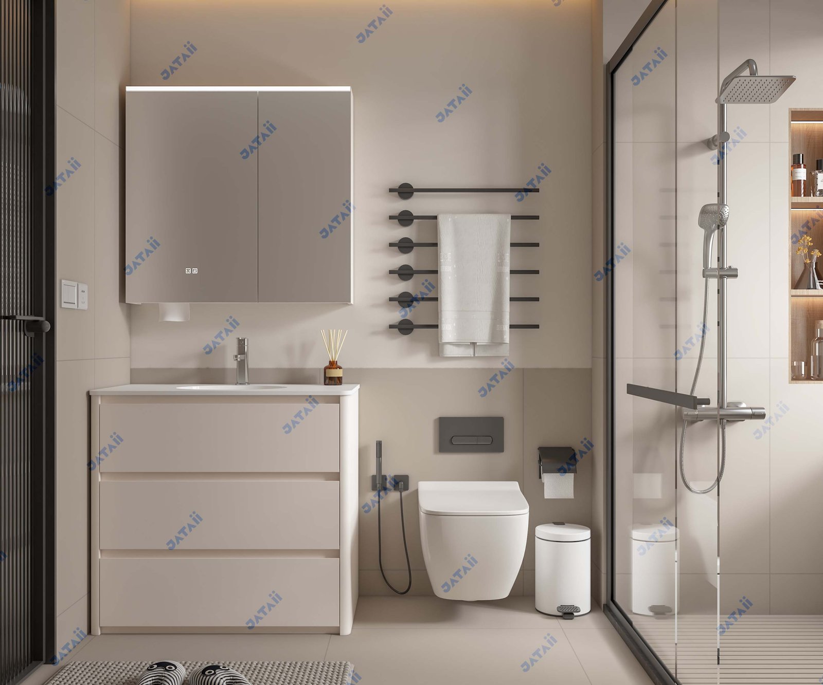 Wholesale 900mm Modern White Floor-Standing Aluminum Vanity with 3 Drawers & Smart Mirror Cabinet | TC003