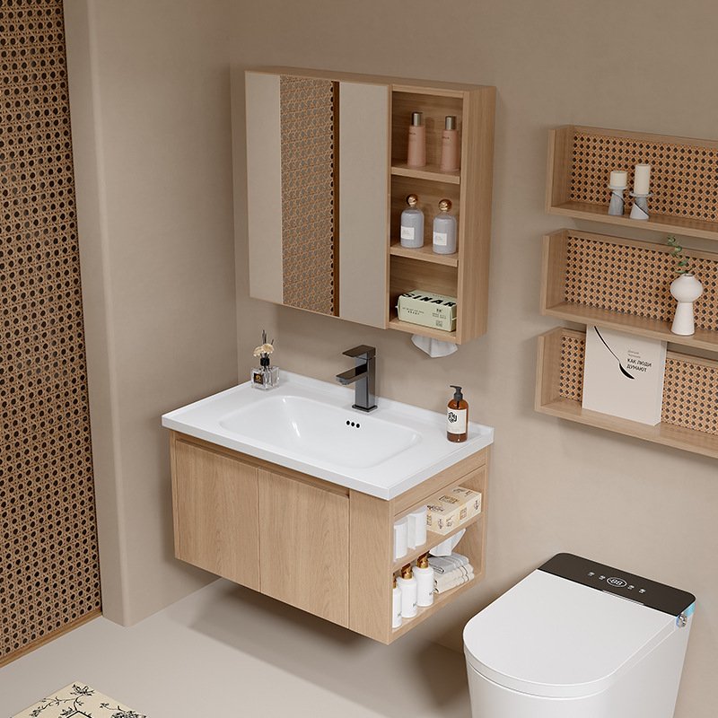 1000mm Wood Grain Aluminum Honeycomb Floating Vanity with Smart LED Medicine Cabinet | JATAII JTDR002
