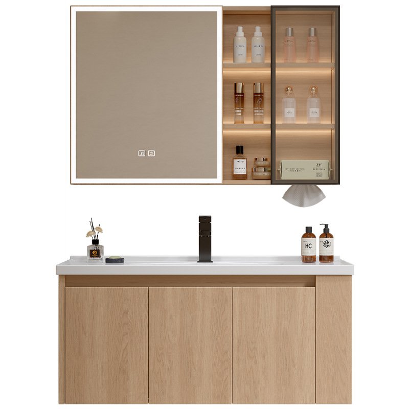 1000mm Wood Grain Aluminum Honeycomb Floating Vanity with Smart LED Medicine Cabinet | JATAII JTDR002