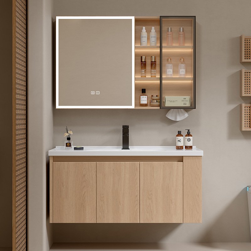 1000mm Wood Grain Aluminum Honeycomb Floating Vanity with Smart LED Medicine Cabinet | JATAII JTDR002
