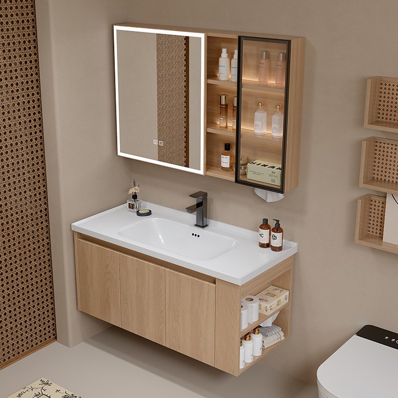 1000mm Wood Grain Aluminum Honeycomb Floating Vanity with Smart LED Medicine Cabinet | JATAII JTDR002