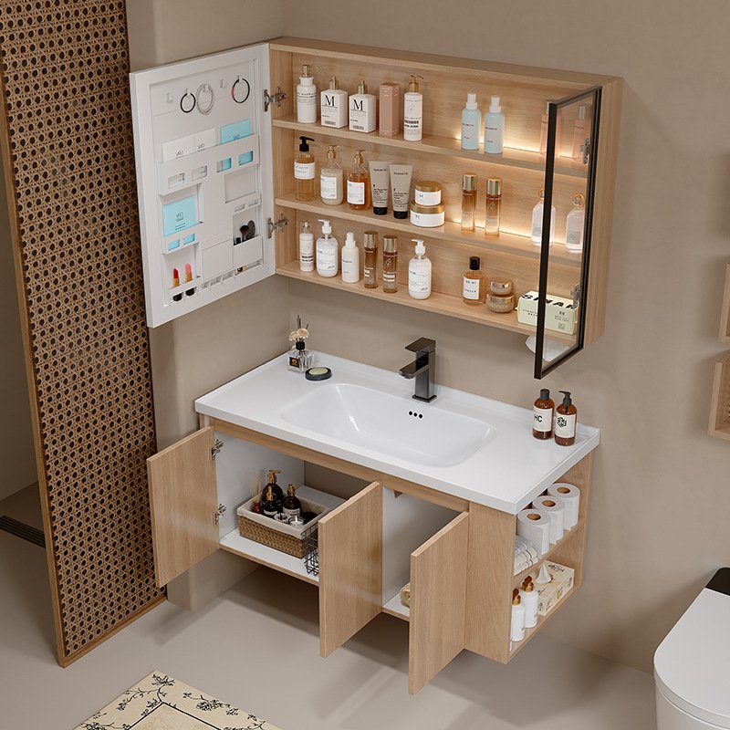 1000mm Wood Grain Aluminum Honeycomb Floating Vanity with Smart LED Medicine Cabinet | JATAII JTDR002