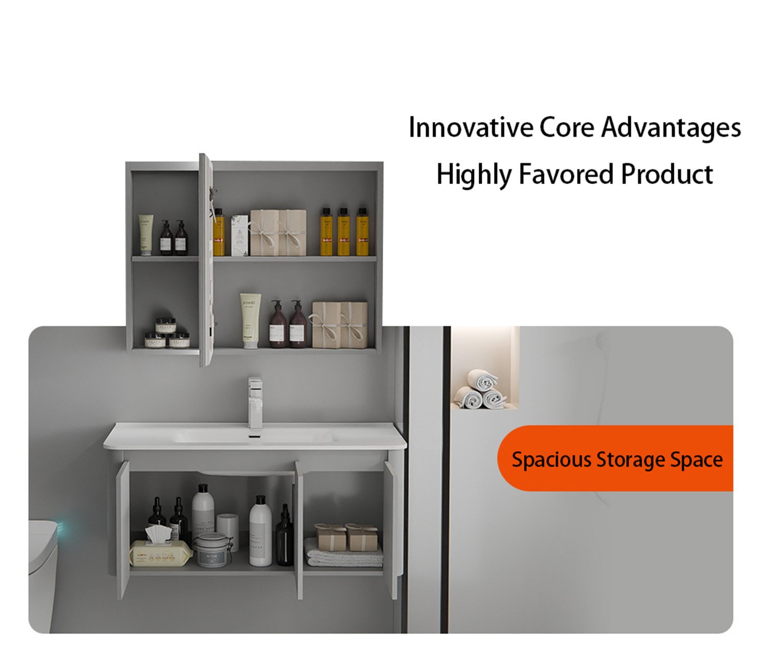 Modern Curved Matte Aluminum Honeycomb Vanity with Smart LED Mirror | JTDR003 detail 7