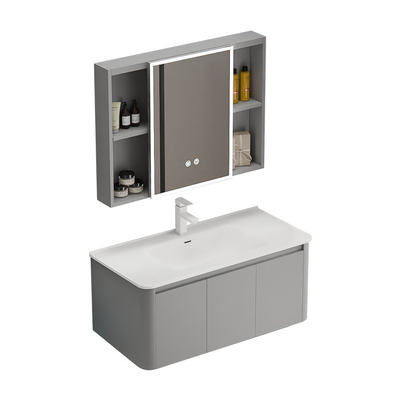 Modern Curved Matte Aluminum Honeycomb Vanity with Smart LED Mirror | JTDR003
