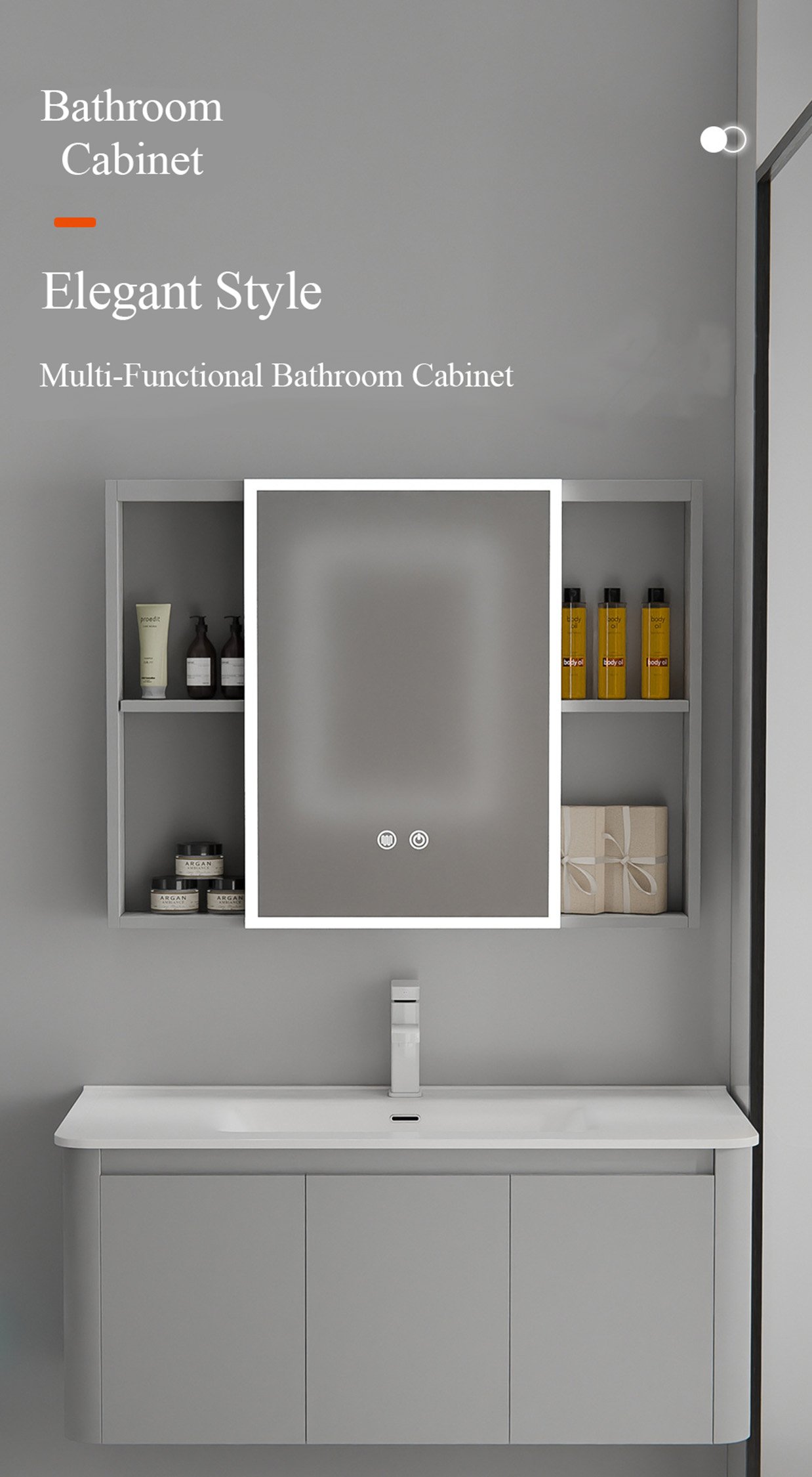 Modern Curved Matte Aluminum Honeycomb Vanity with Smart LED Mirror | JTDR003 detail 4