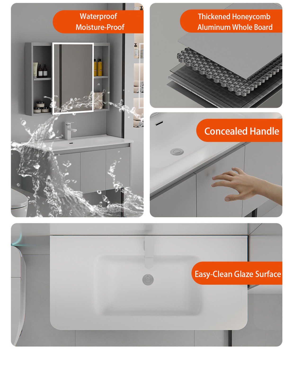Modern Curved Matte Aluminum Honeycomb Vanity with Smart LED Mirror | JTDR003 detail 5