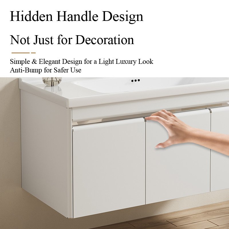 Modern White Aluminum Honeycomb Vanity with Hidden Handles | JTDR006
