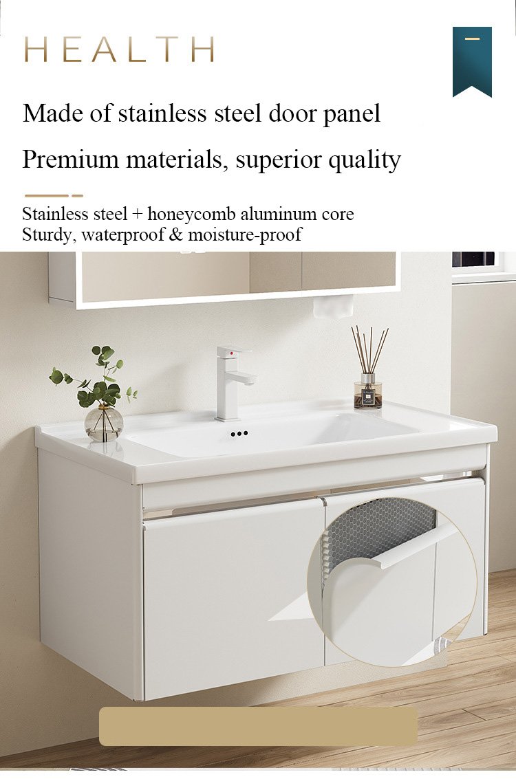 Modern White Aluminum Honeycomb Vanity with Hidden Handles | JTDR006 detail 4